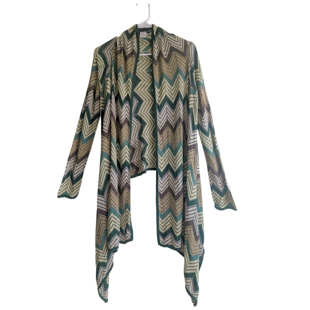 Bcbgmaxazria Earthy Whimsy Missoni Inspired Green Chevron Zig Zag Silk Cardigan